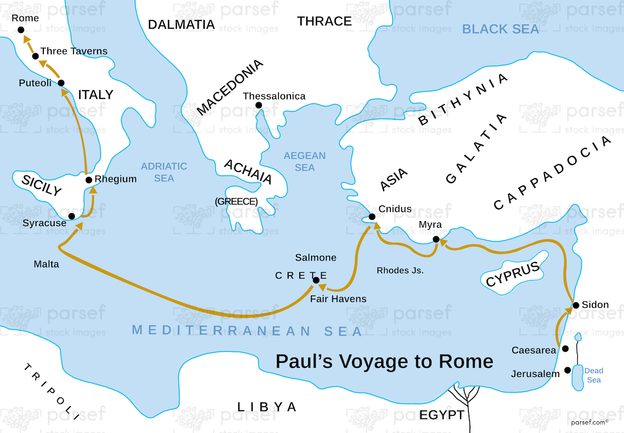 Paul’s Voyage to Rome Map bible map
